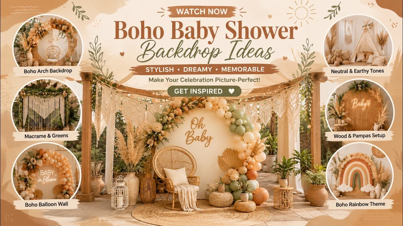 Boho Baby Shower Backdrop Ideas with Macrame and Pampas Grass