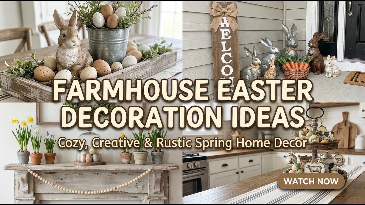 Farmhouse Easter Decoration Ideas with Rustic Wood Signs and Neutral Spring Decor